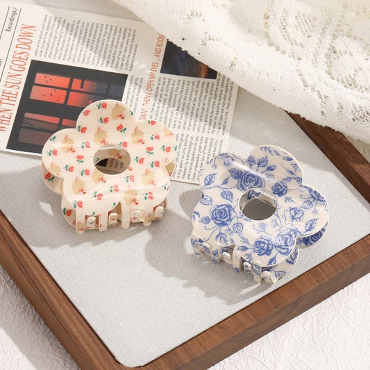 JUMBO FLORAL FLOWER HAIR CLAW CLIPS