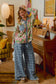 Frayed Detail Plaid Wide Leg Jeans