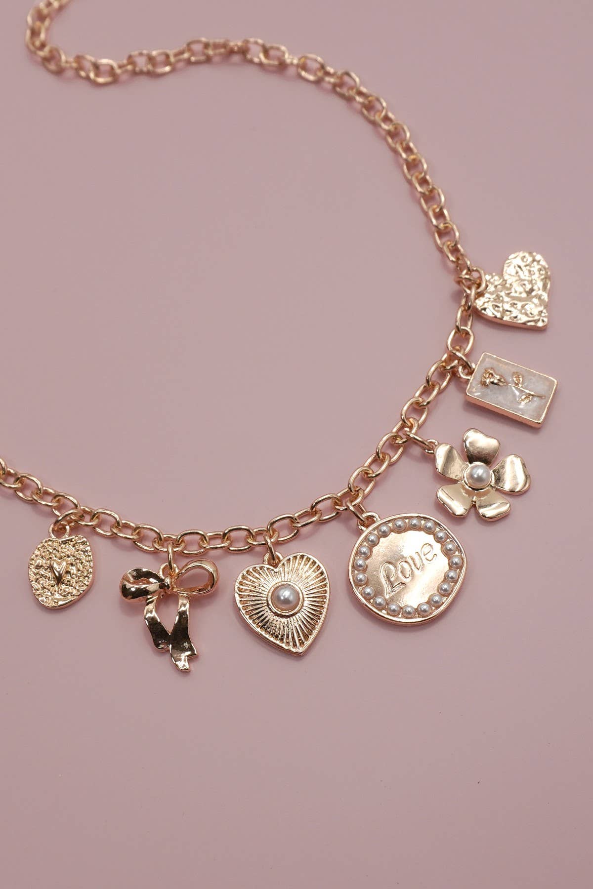 Bow Love Flower Heart Necklace