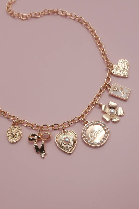 Bow Love Flower Heart Necklace