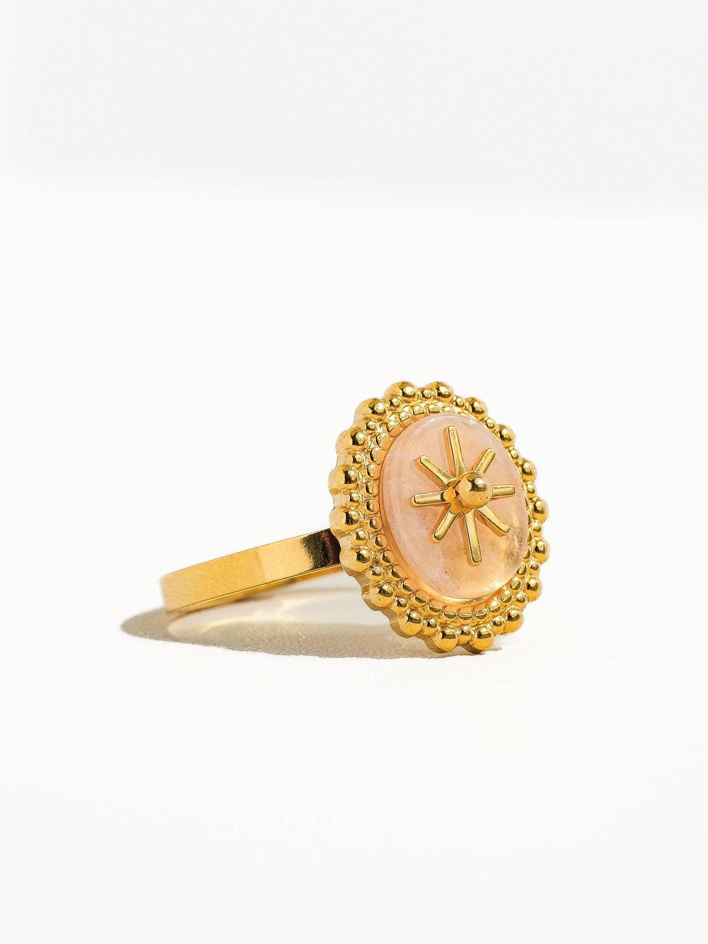 Gold Adjustable Round Stone Ring