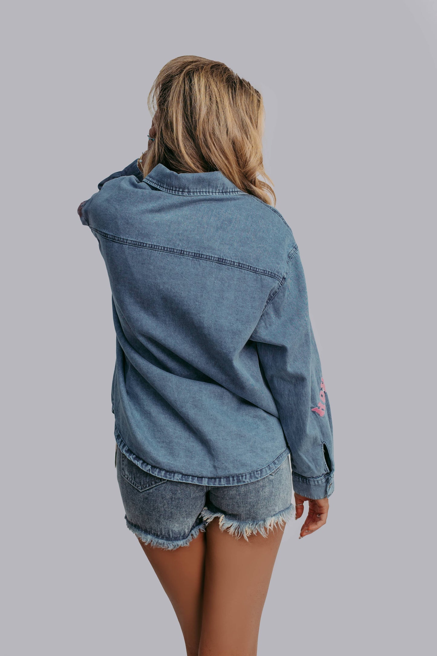Giddy Up Embroidery Denim Button Up