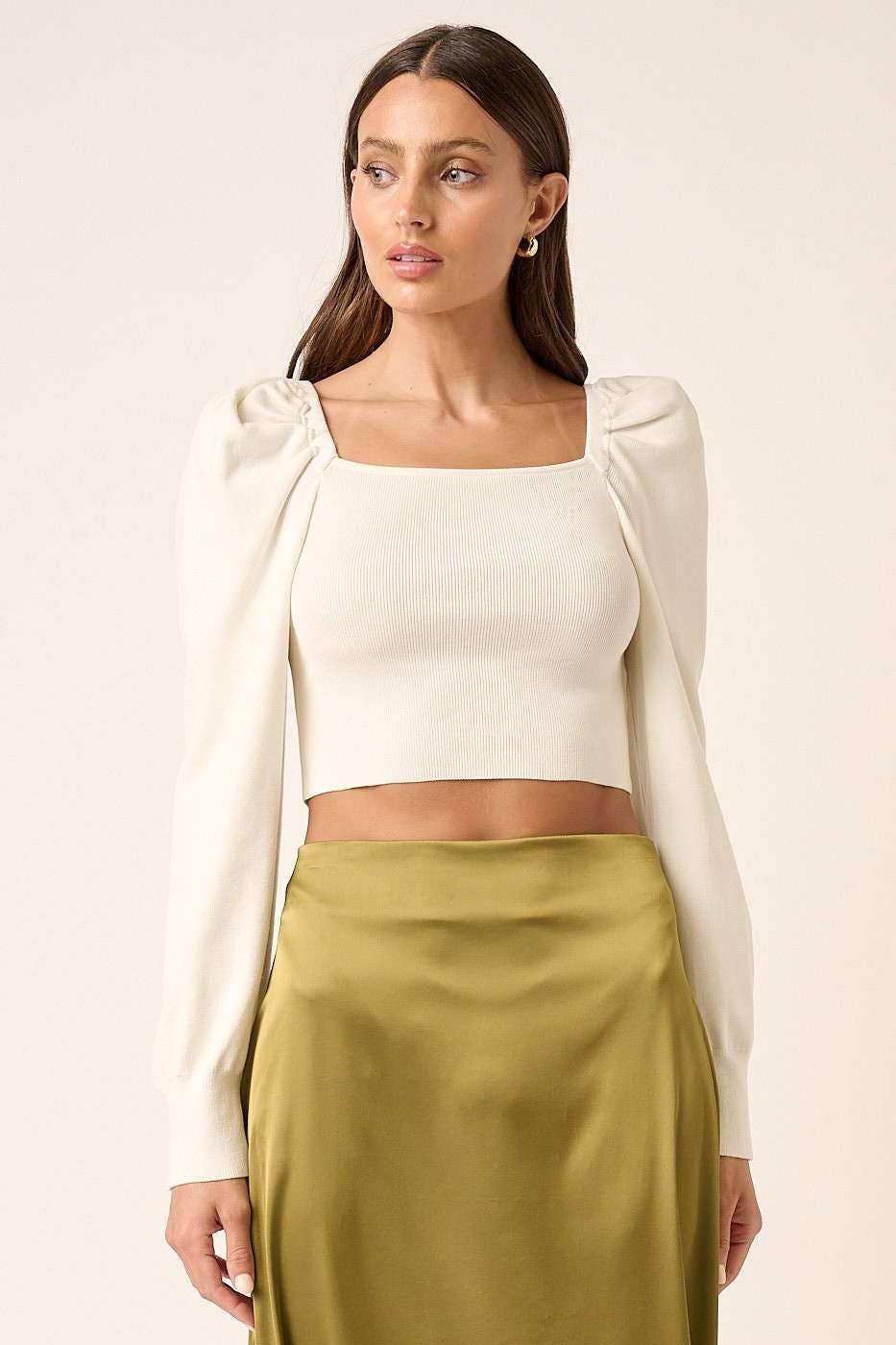 Square Neck Puff Sleeve Crop Top