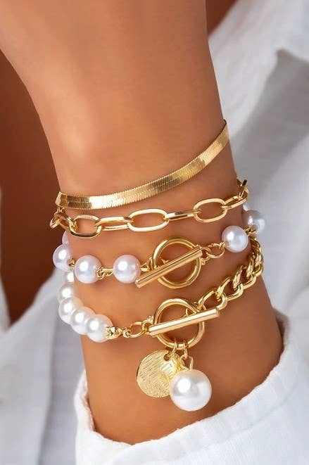 Pearl Chain Herringbone Bracelet