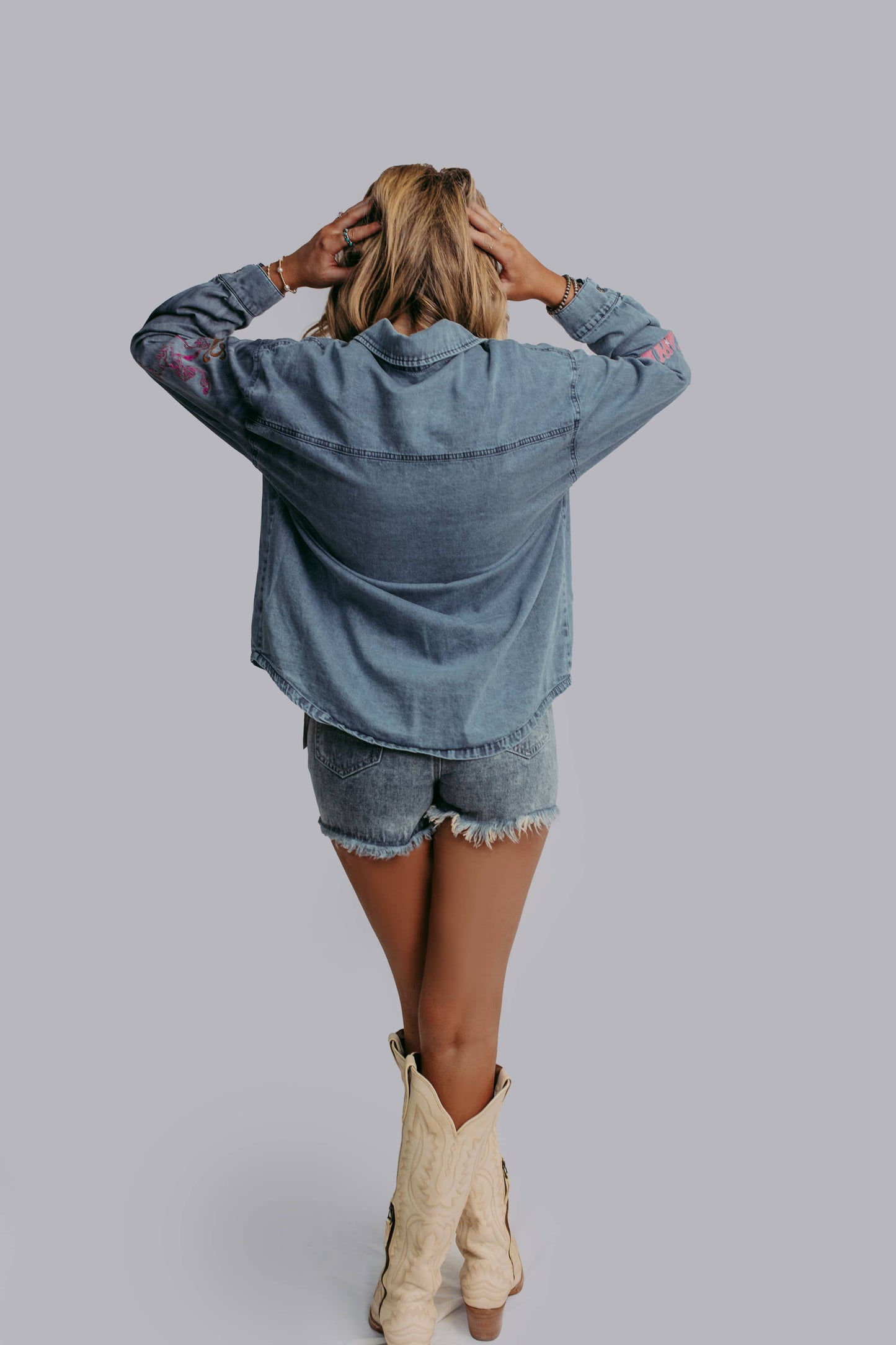Giddy Up Embroidery Denim Button Up