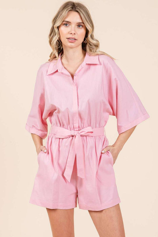 Linen Tie Belt Romper