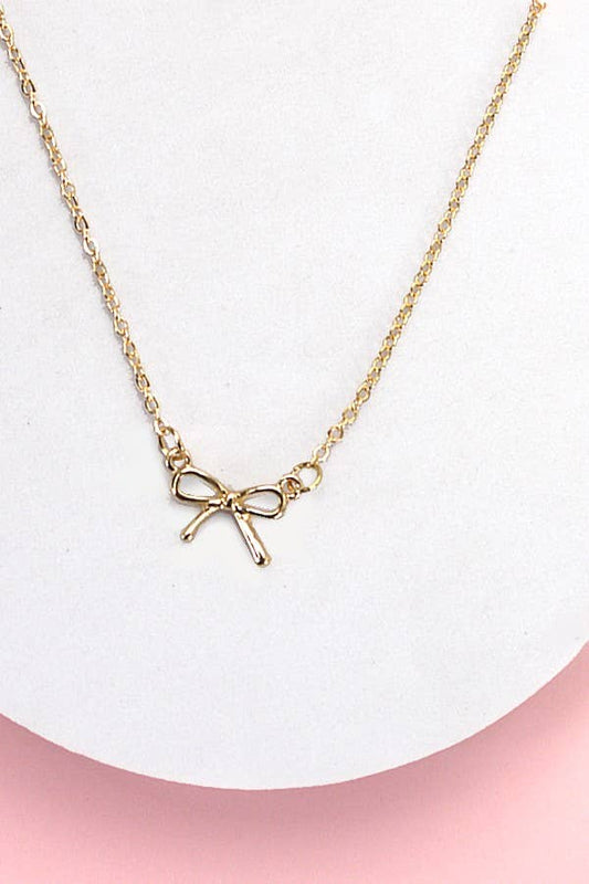 Mini Gold Bow Charm Necklace