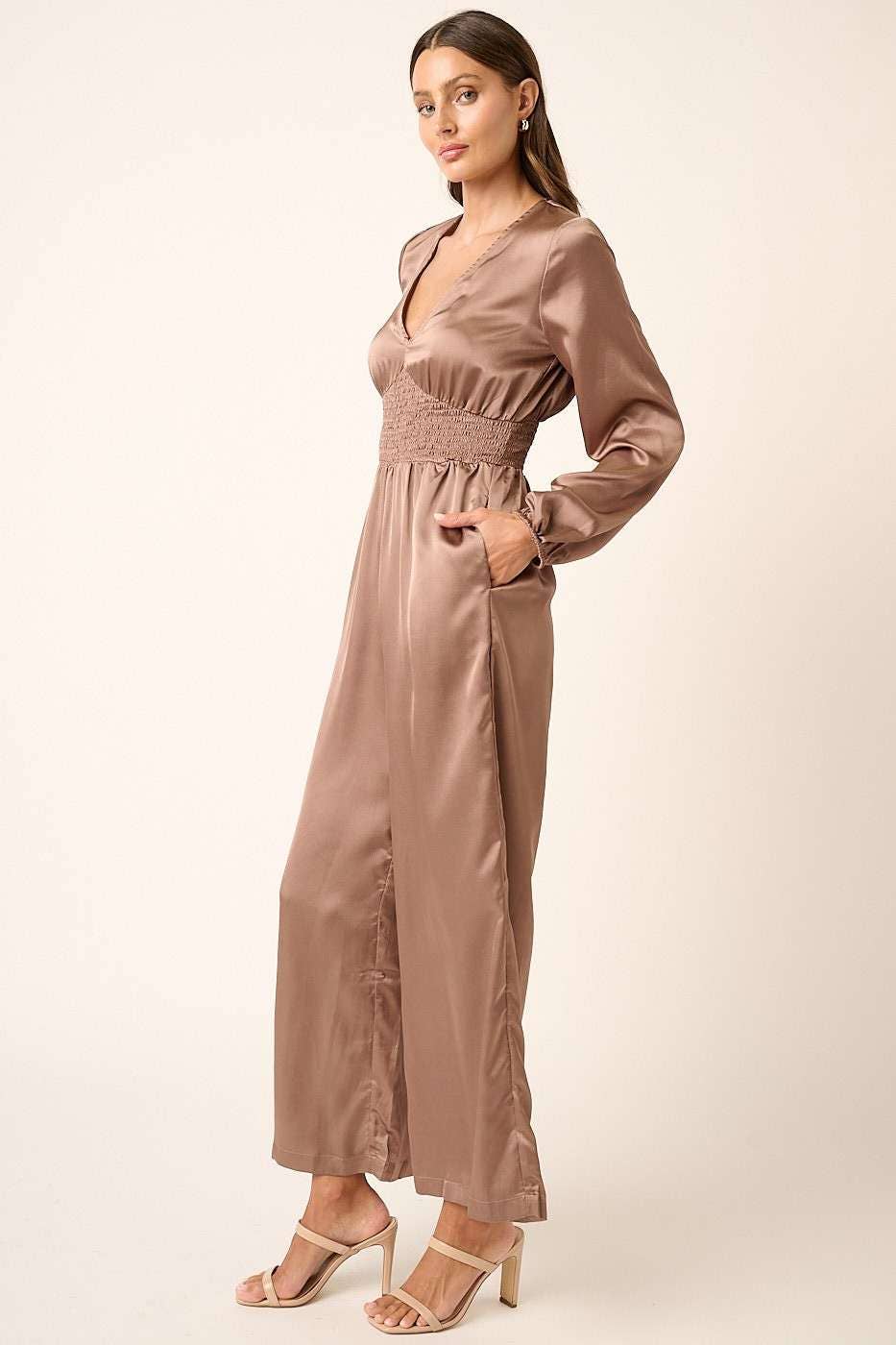 Mocha Smocking Waist Jumpsuit