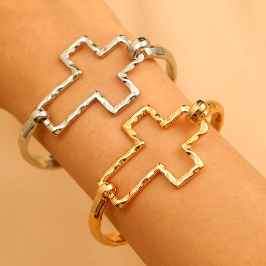 Hammered Open Cross Bangle