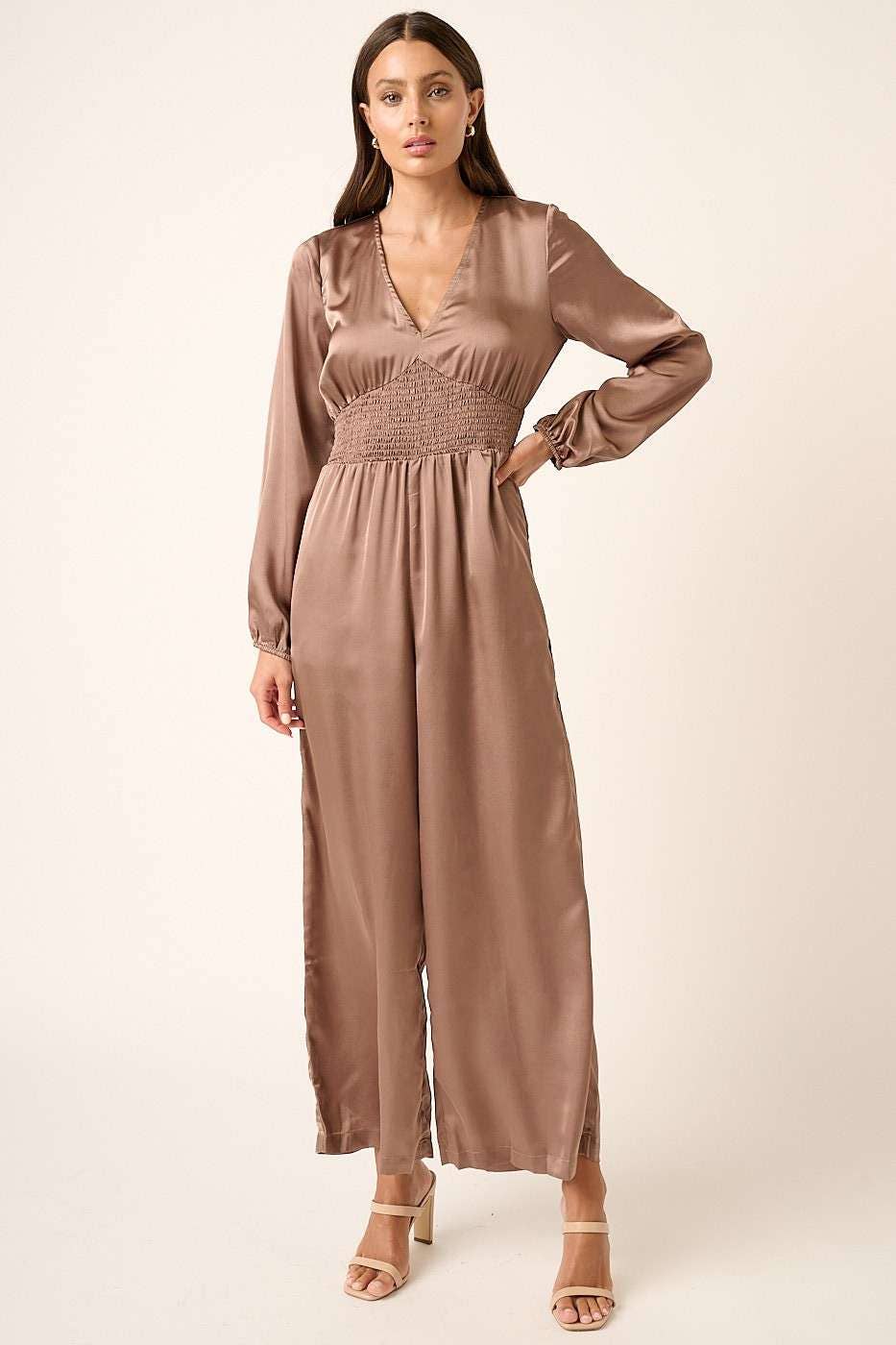 Mocha Smocking Waist Jumpsuit