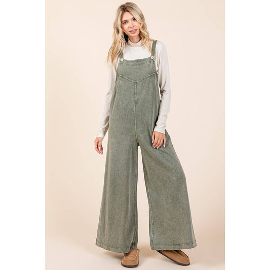 Mineral Washed Buttoned Strap Jumpsuit