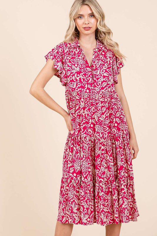 Abstract Print Ruffe Tier Dress