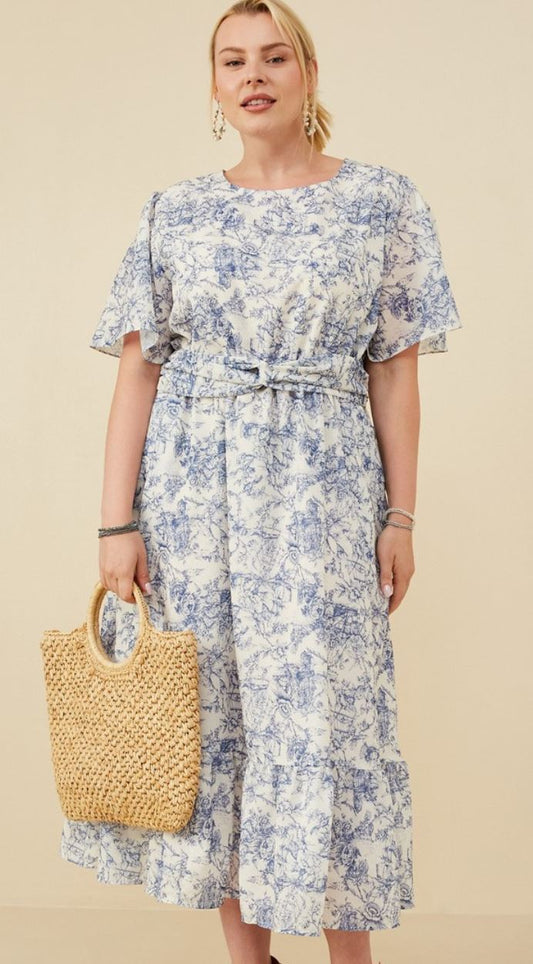 Vintage Bloom Plus Twist Waist Dress