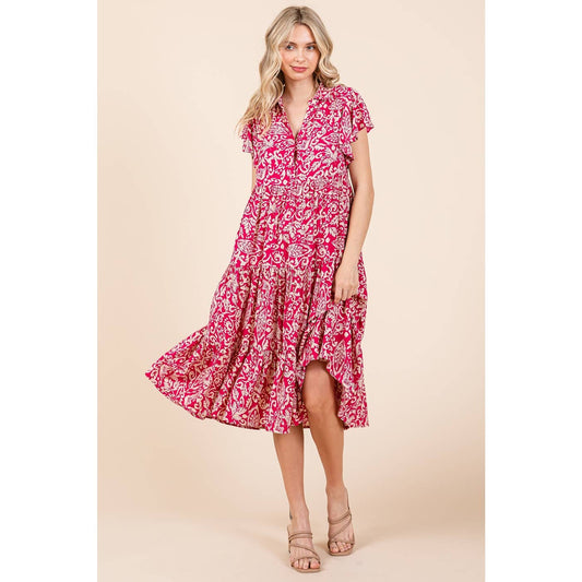 Abstract Print Ruffe Tier Dress