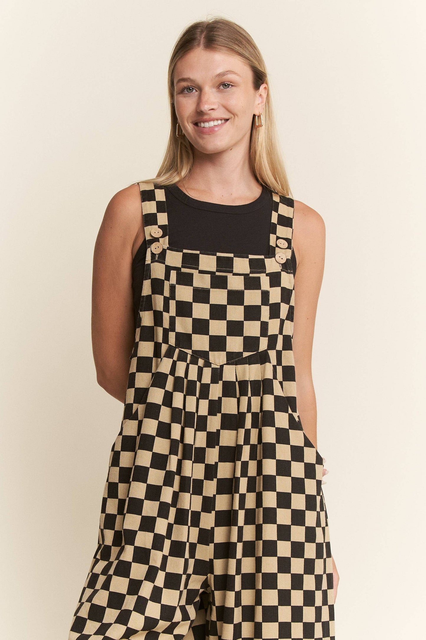 CHECKERED WIDE LEG OVERALLS