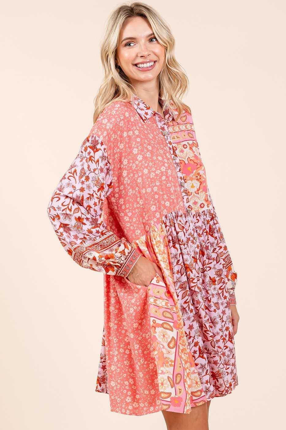 Brushstroke Bloom Mini Shirt Dress