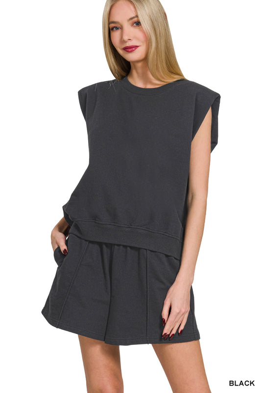French Terry Top and Short Set-Black