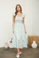 Floral Tile Pattern Smocked Sleeveless Midi Dress