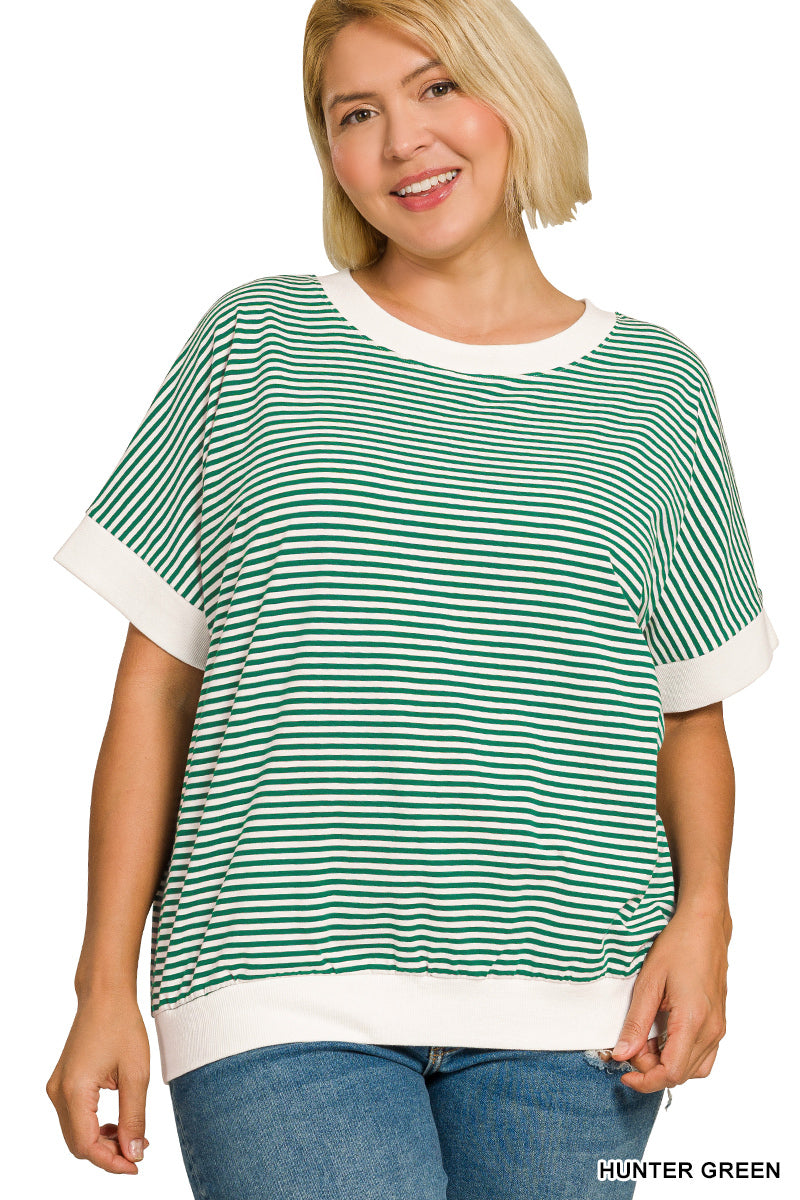 Curvy Stripped Contrast Trim Top