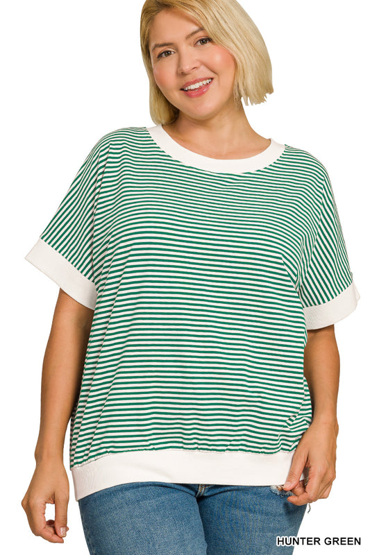 Curvy Stripped Contrast Trim Top