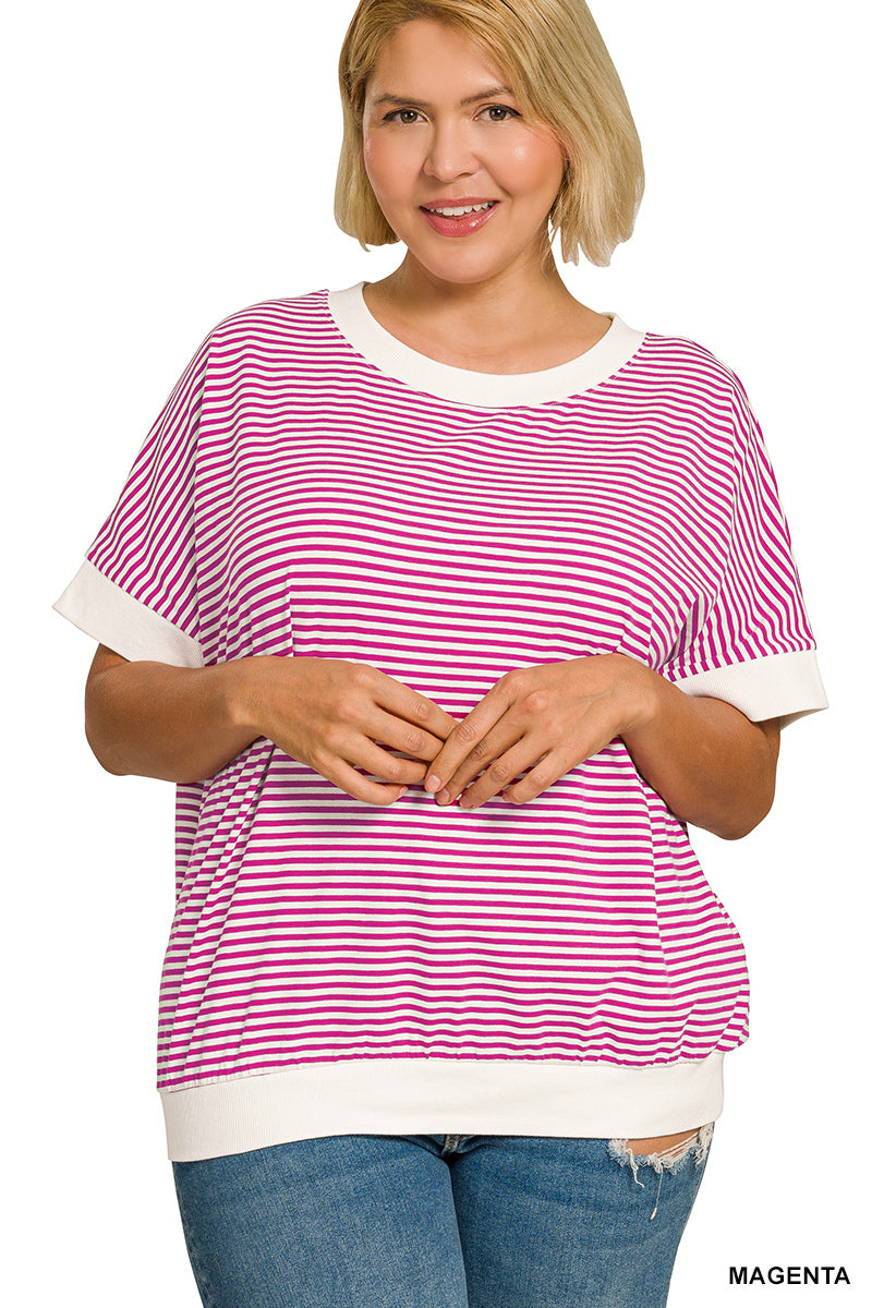 Curvy Stripped Contrast Trim Top