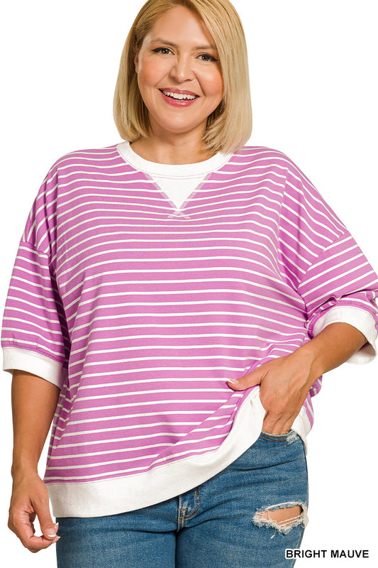 Curvy Stripe Rib Pullover