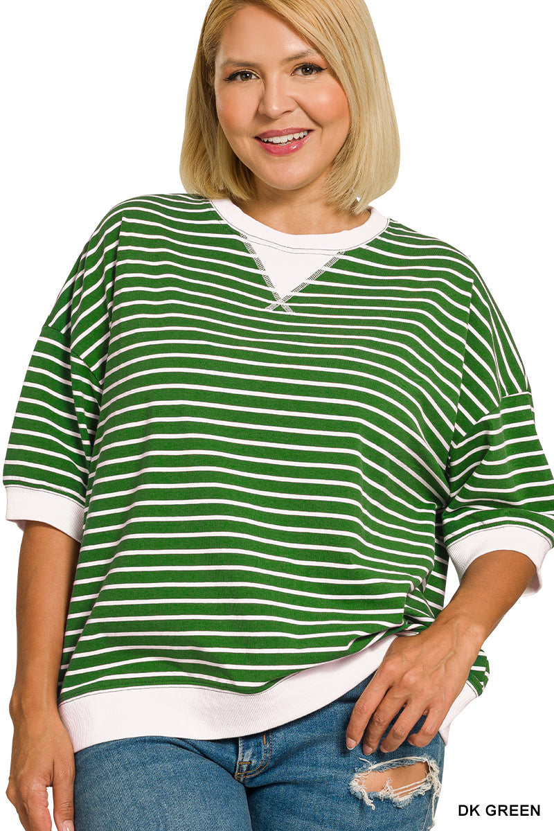 Curvy Stripe Rib Pullover