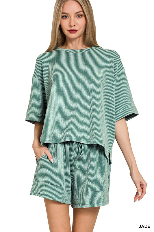Raised Rib Short Sleeve Tee & Short Pants Set