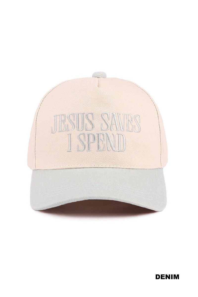 Jesus Saves I Spend Two Tone Canvas Cotton Cap