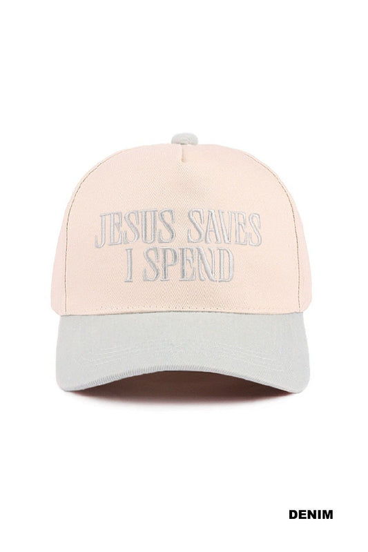 Jesus Saves I Spend Two Tone Canvas Cotton Cap