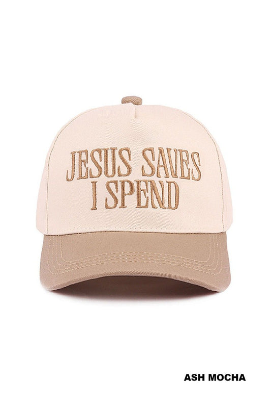 Jesus Saves I Spend Two Tone Canvas Cotton Cap