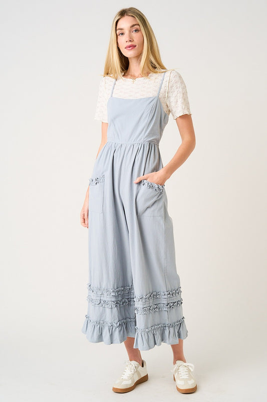 Ruffle Hem Wide Leg Sleeveless Jumpsuit