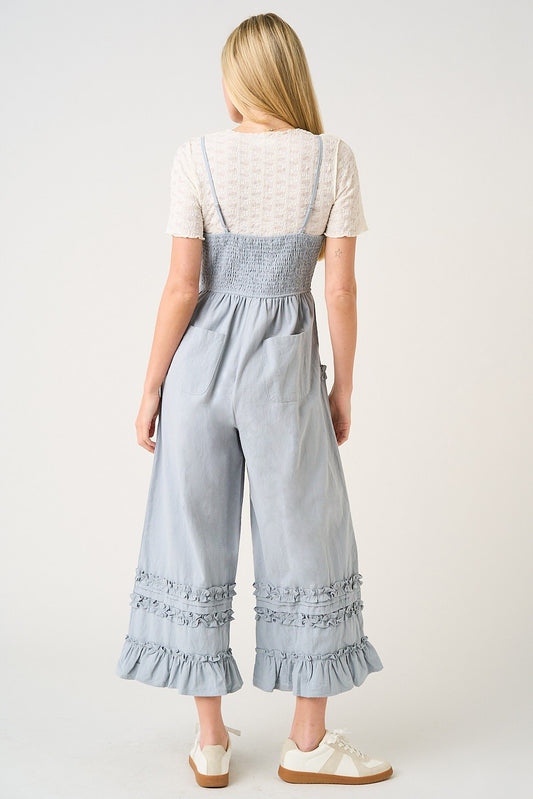 Ruffle Hem Wide Leg Sleeveless Jumpsuit
