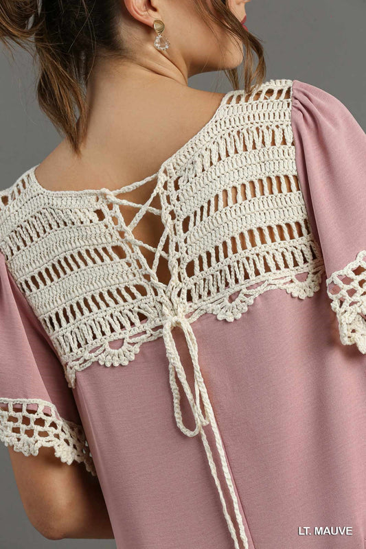 Handmade Crochet Detail Dress with Back Adjustable Tie