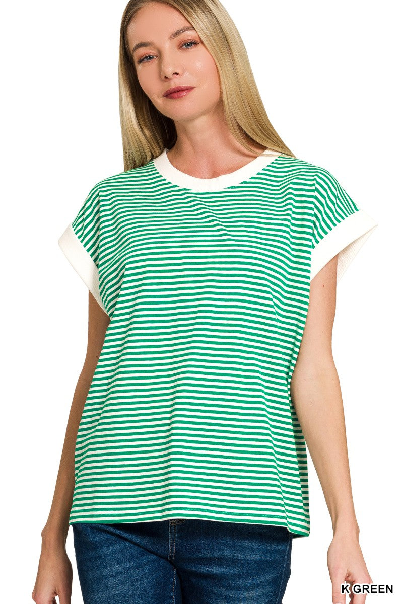 Stripe Contrast Trim Top