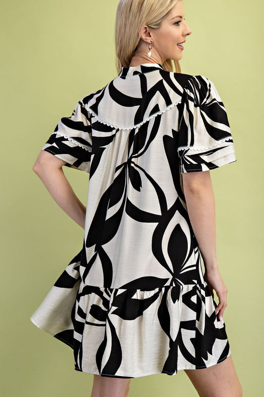 Leaf Print Button Up Shirt Dress