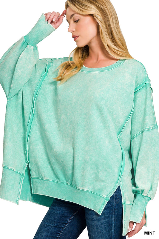 Acid Wash Exposed-seam Sweatshirt Mint