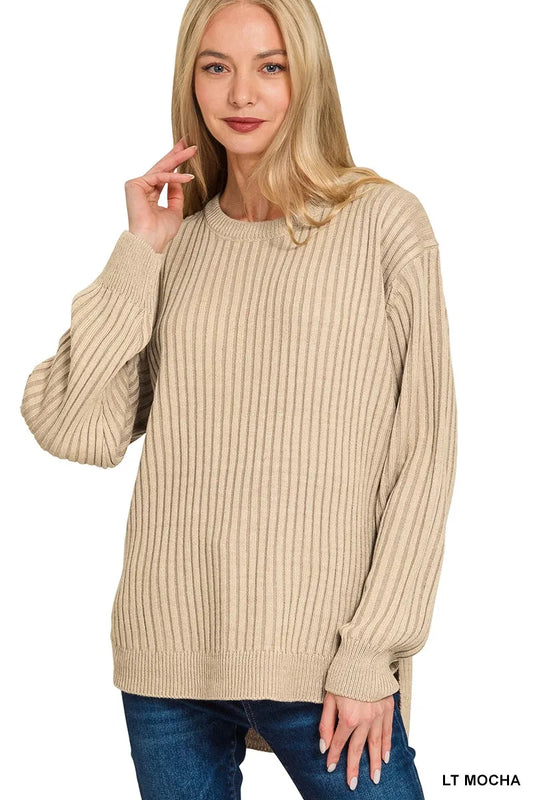Curved Hem Two-tone Sweater Light Mocha