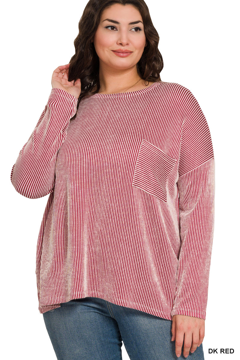 Curvy Long Sleeve Corded Pocket Top