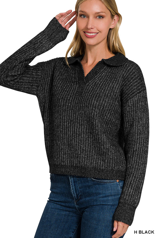 V-Neck Collared Basic Sweater