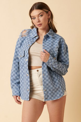 Checkmate Distressed Shacket