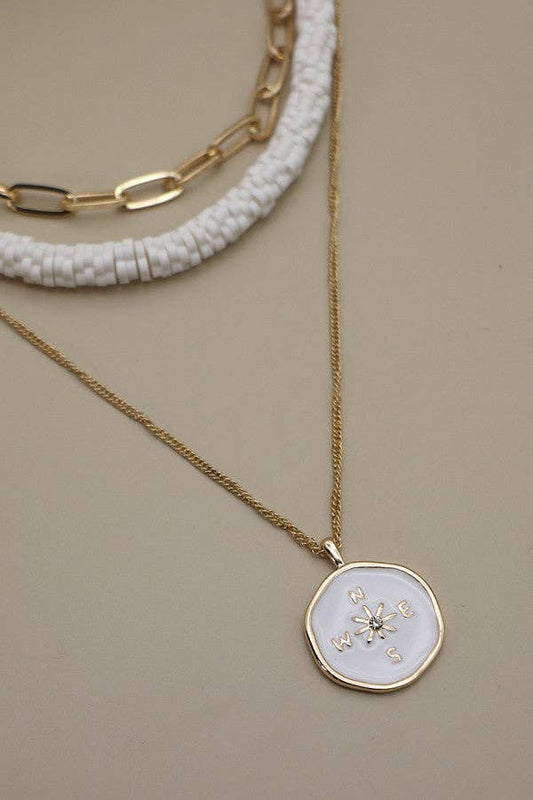 Triple Layer Compass Bead Necklace