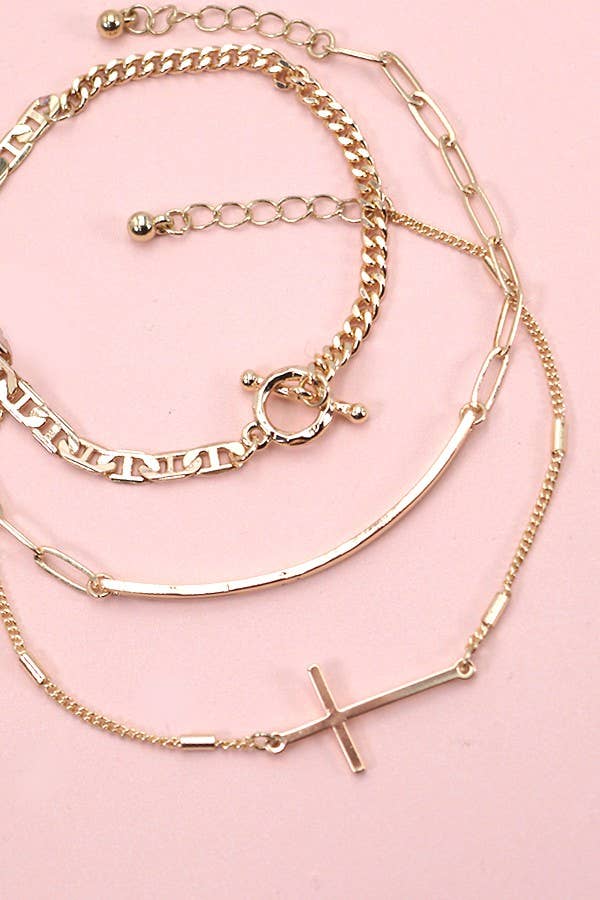 Trio Bar Cross Bracelet