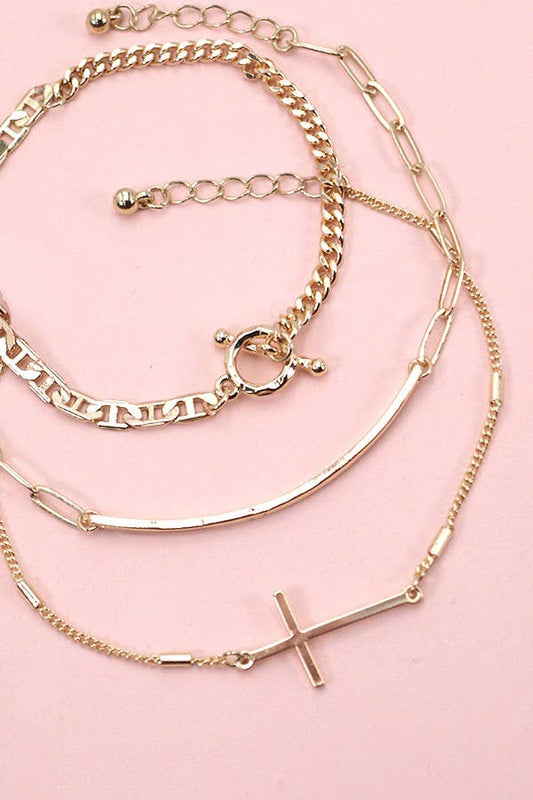 Trio Bar Cross Bracelet