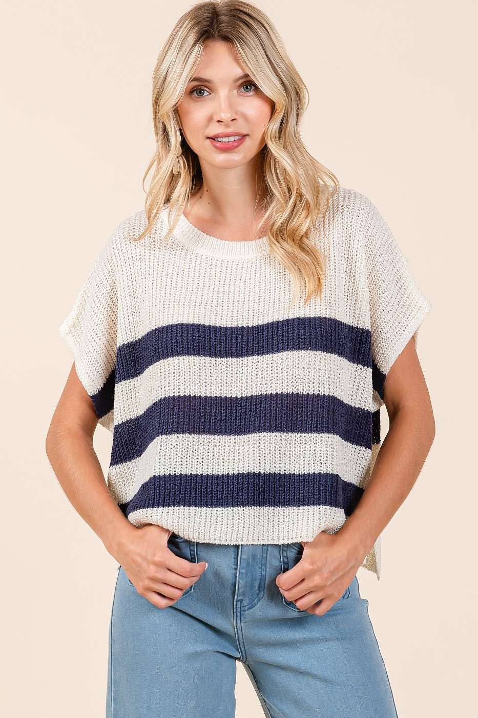 Striped Short Sleeve Sweater