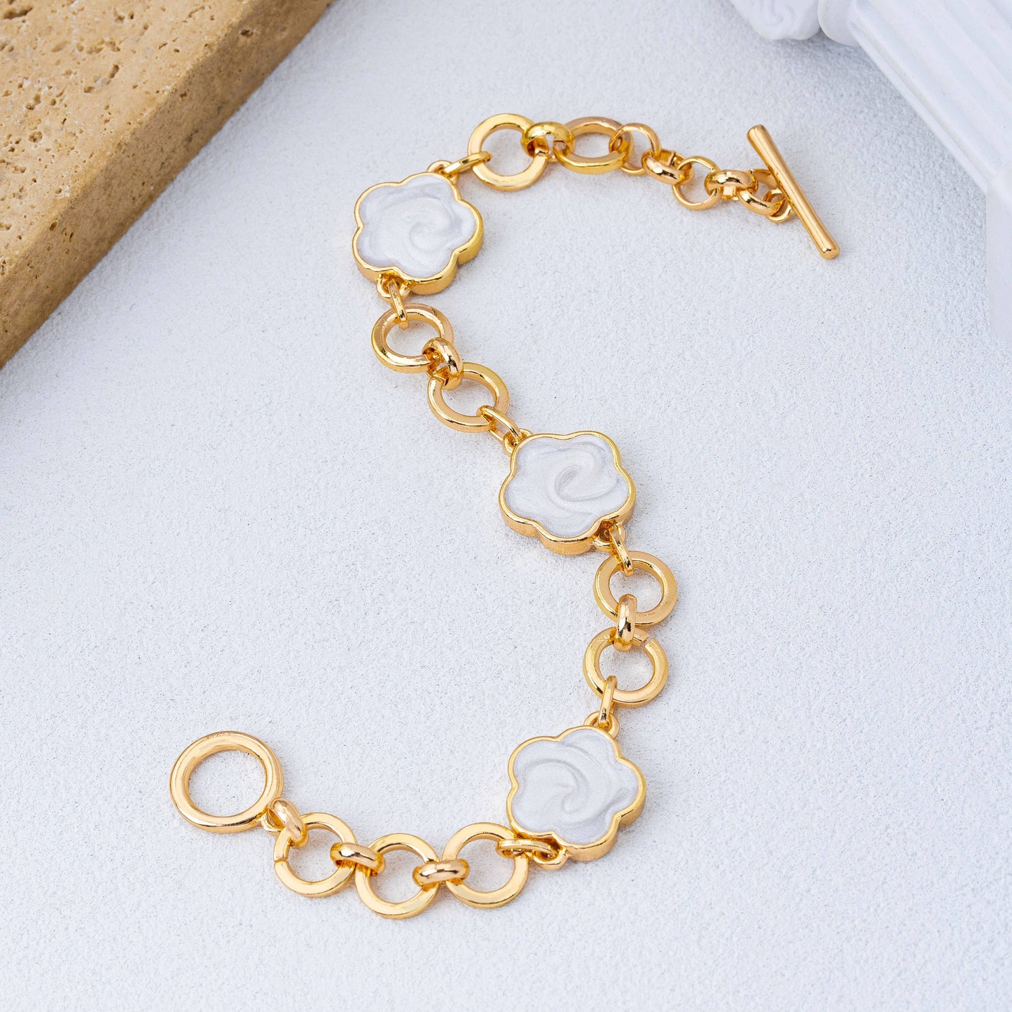 Enamel Quatrofoil Link Toggle Bracelet