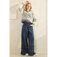 RUFFLE TRIM WIDE LEG PANTS