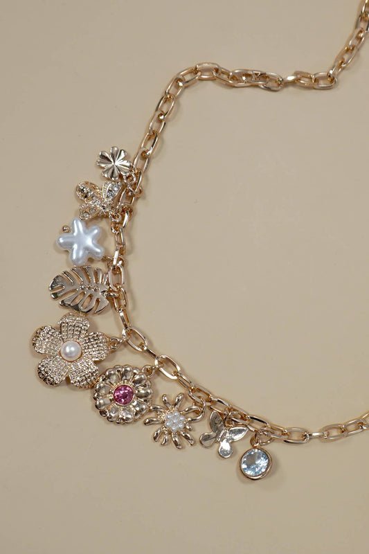 Charm Necklace Flower Leaf Butterfly