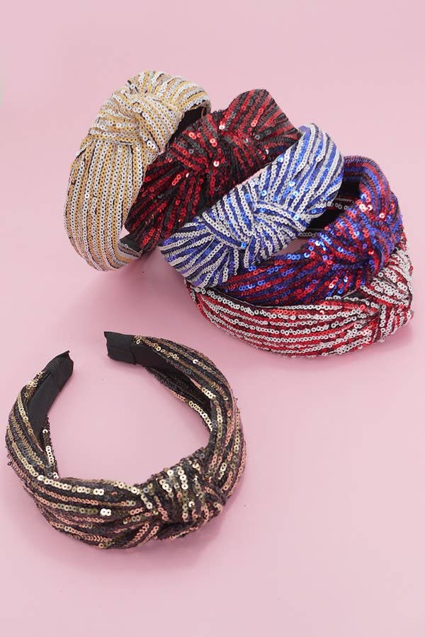 SEQUIN STRIPE EMBELLISHED KNOT HEADBAND