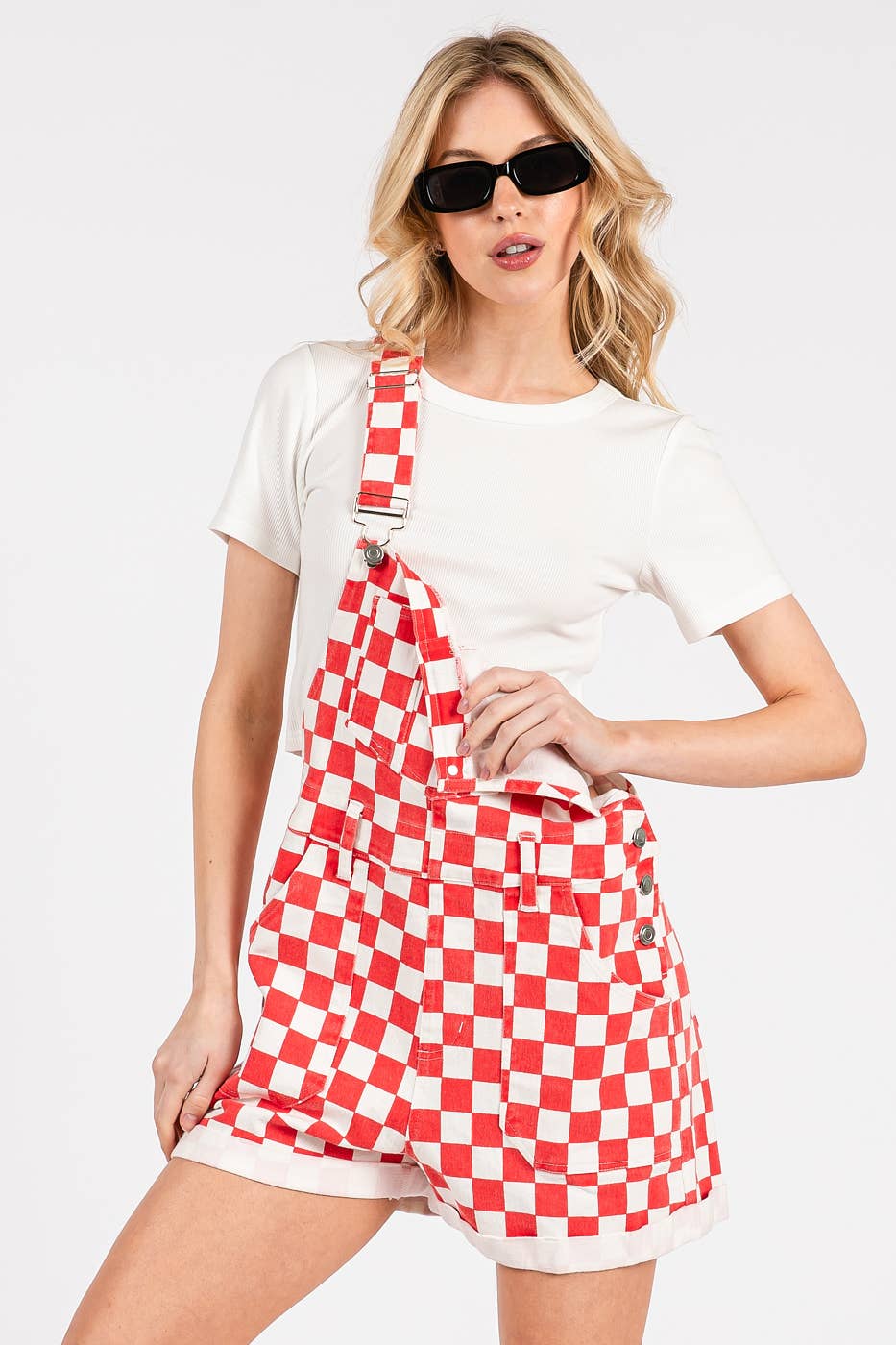 GAME DAY CHECKERED ROMPER BIB OVERALLS